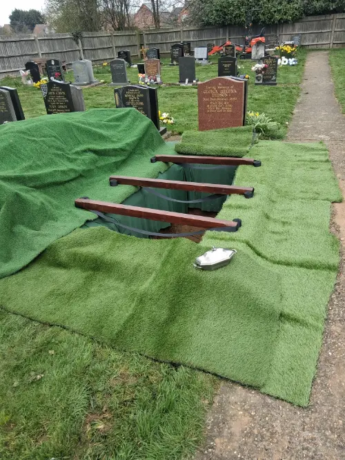 Grave site prepared for interment